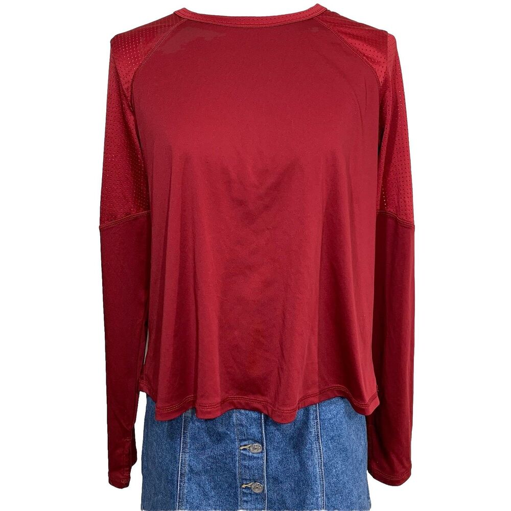 Champion Activewear Top Womens Medium Burgundy Red Mesh‎ Open Back Thumbholes